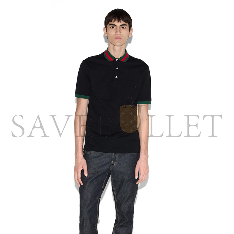 G*u*i cotton piquet polo with web collar 701735